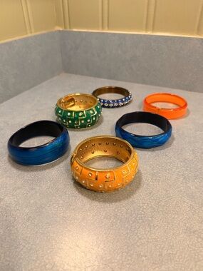 Mixed Color Resin and Enamel Bangle Bracelet Set - Orange, Blue, Green, Navy